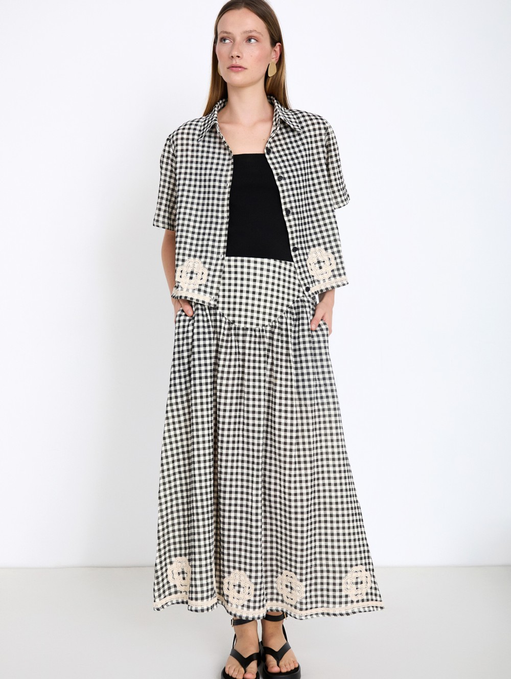 Gingham Skirt with Embroidery