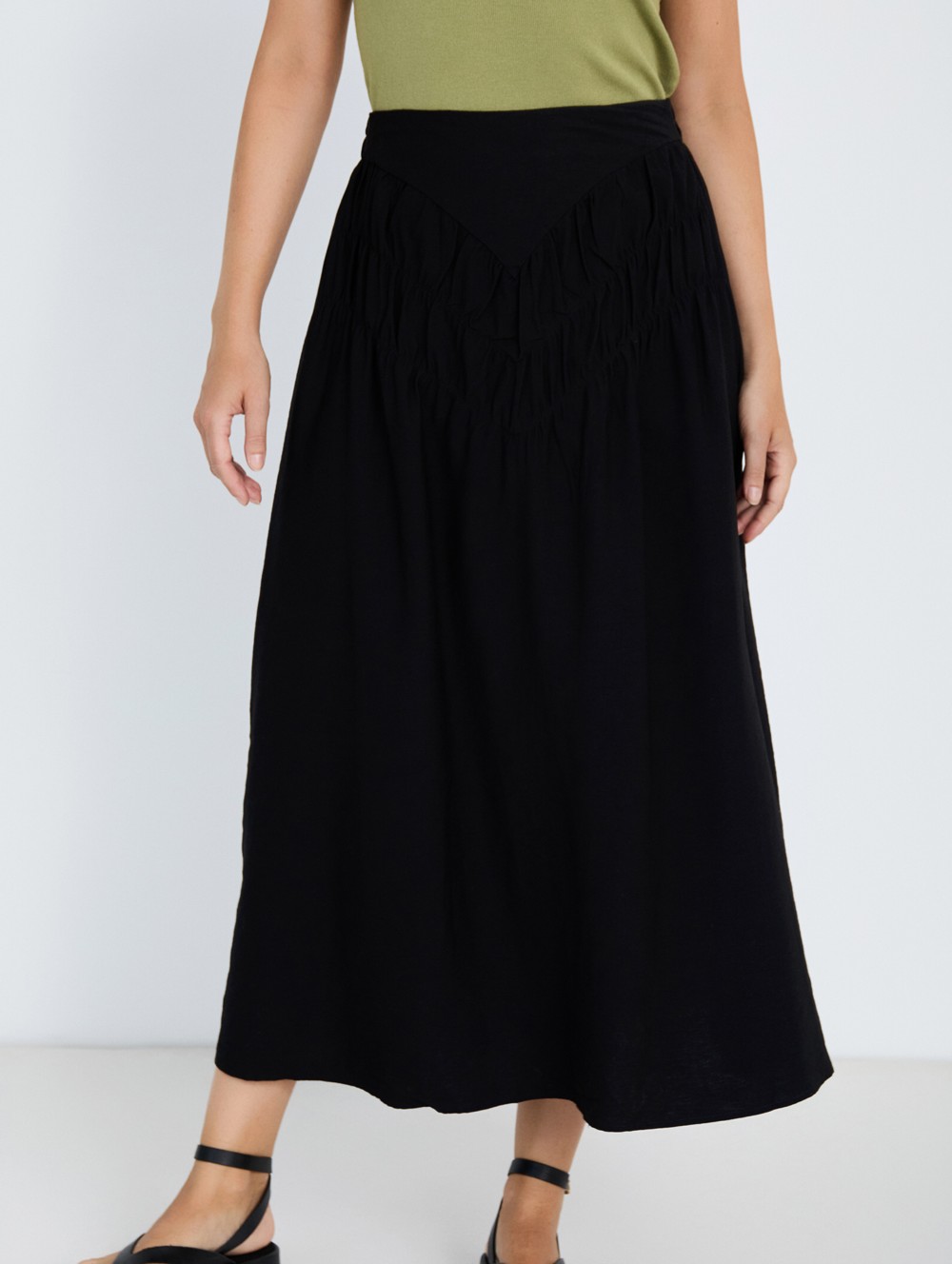 Gathered Midi Skirt