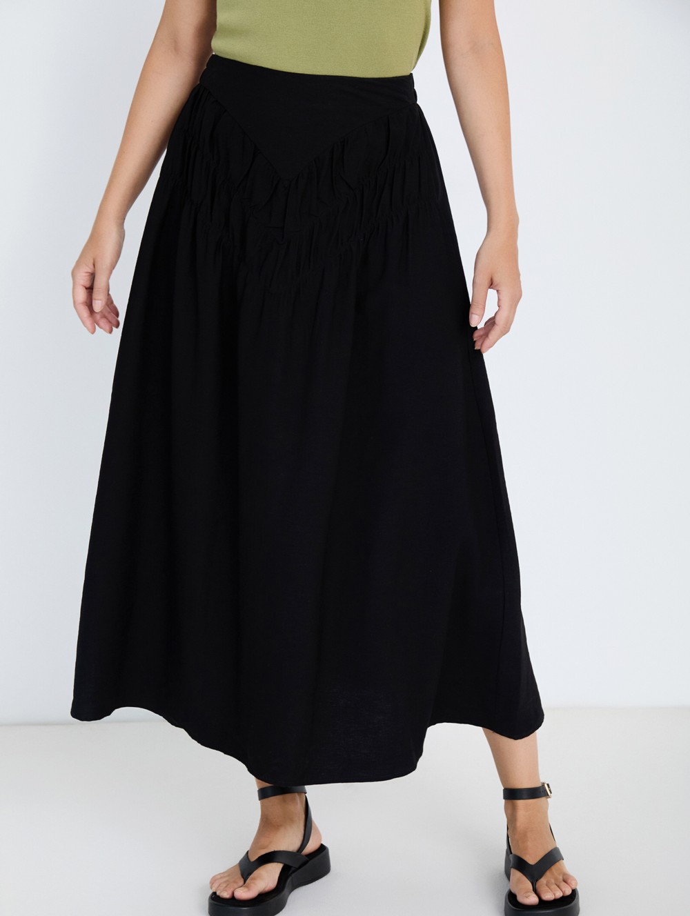 Gathered Midi Skirt