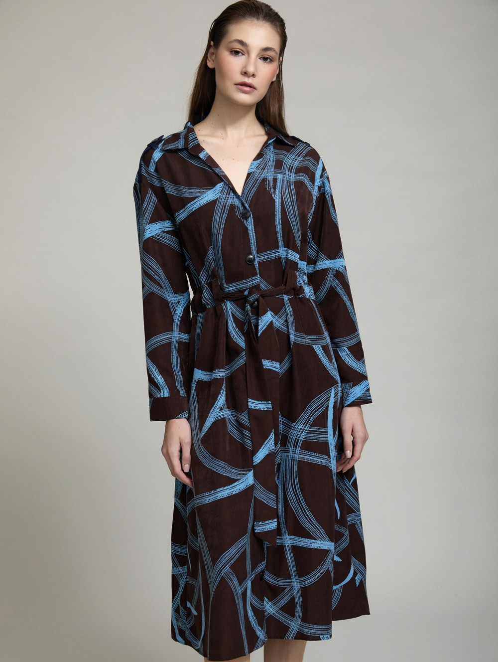 Abstract print shirt dress