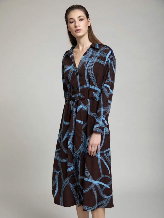 Abstract print shirt dress