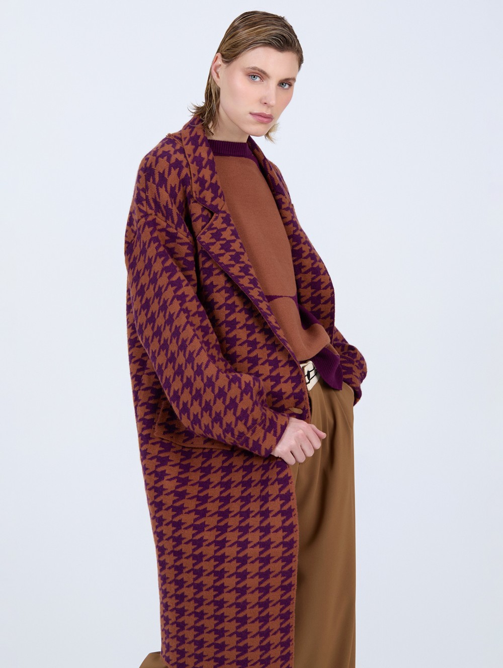 Manteau jacquard pied-de-poule