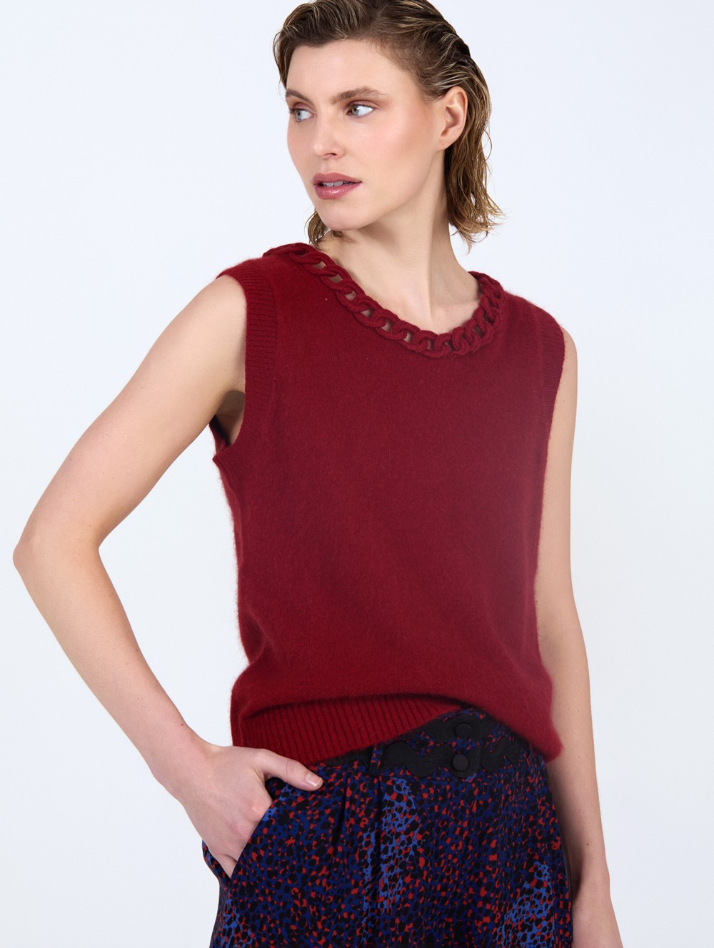 Chain neckline angora top