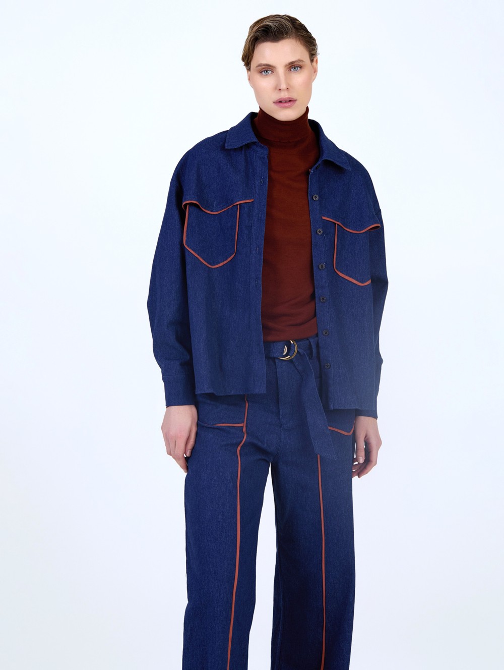 Denim shirt with piping 3