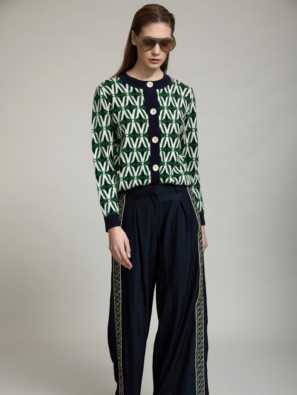 Geometric jacquard cardigan