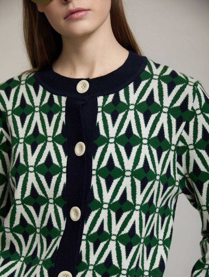 Geometric jacquard cardigan