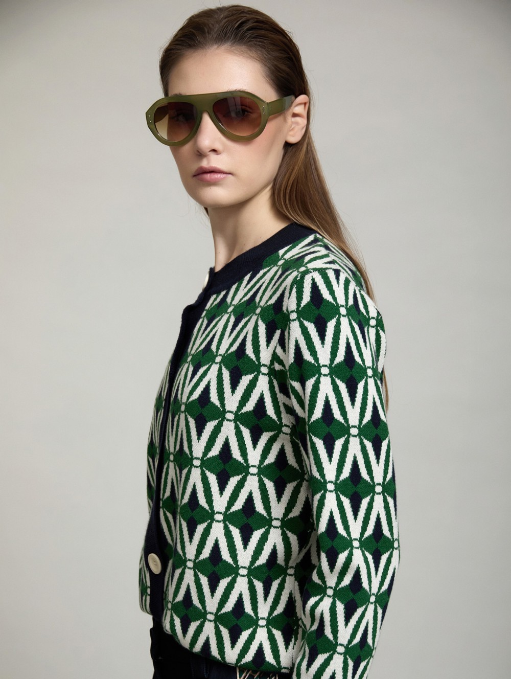 Geometric jacquard cardigan
