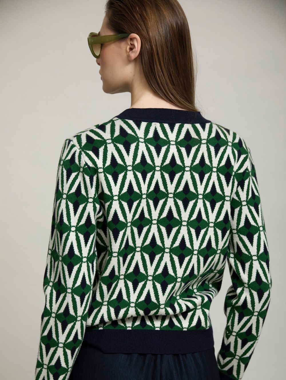 Geometric jacquard cardigan