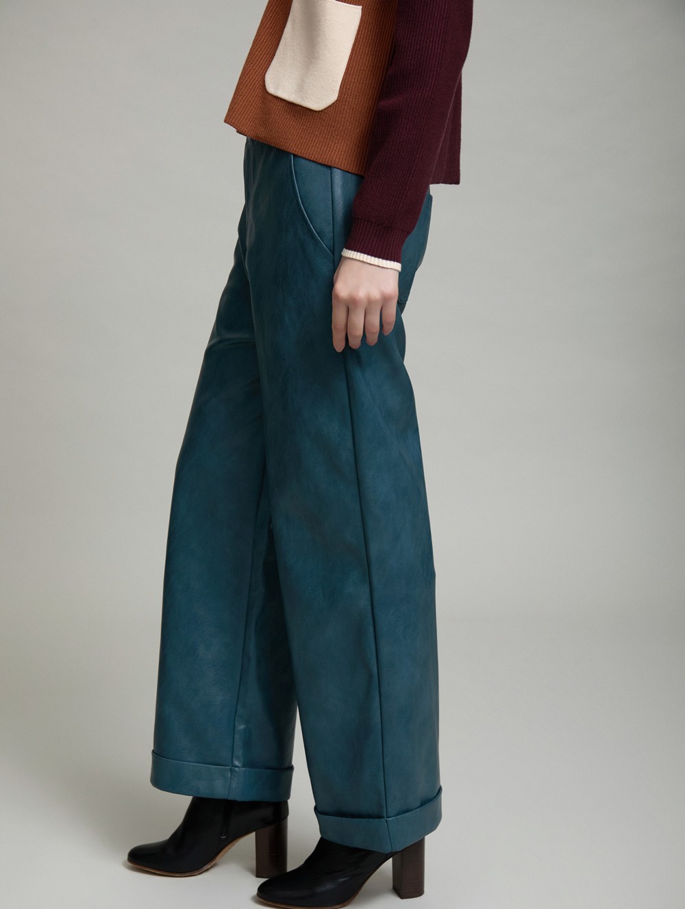 Straight faux leather trousers