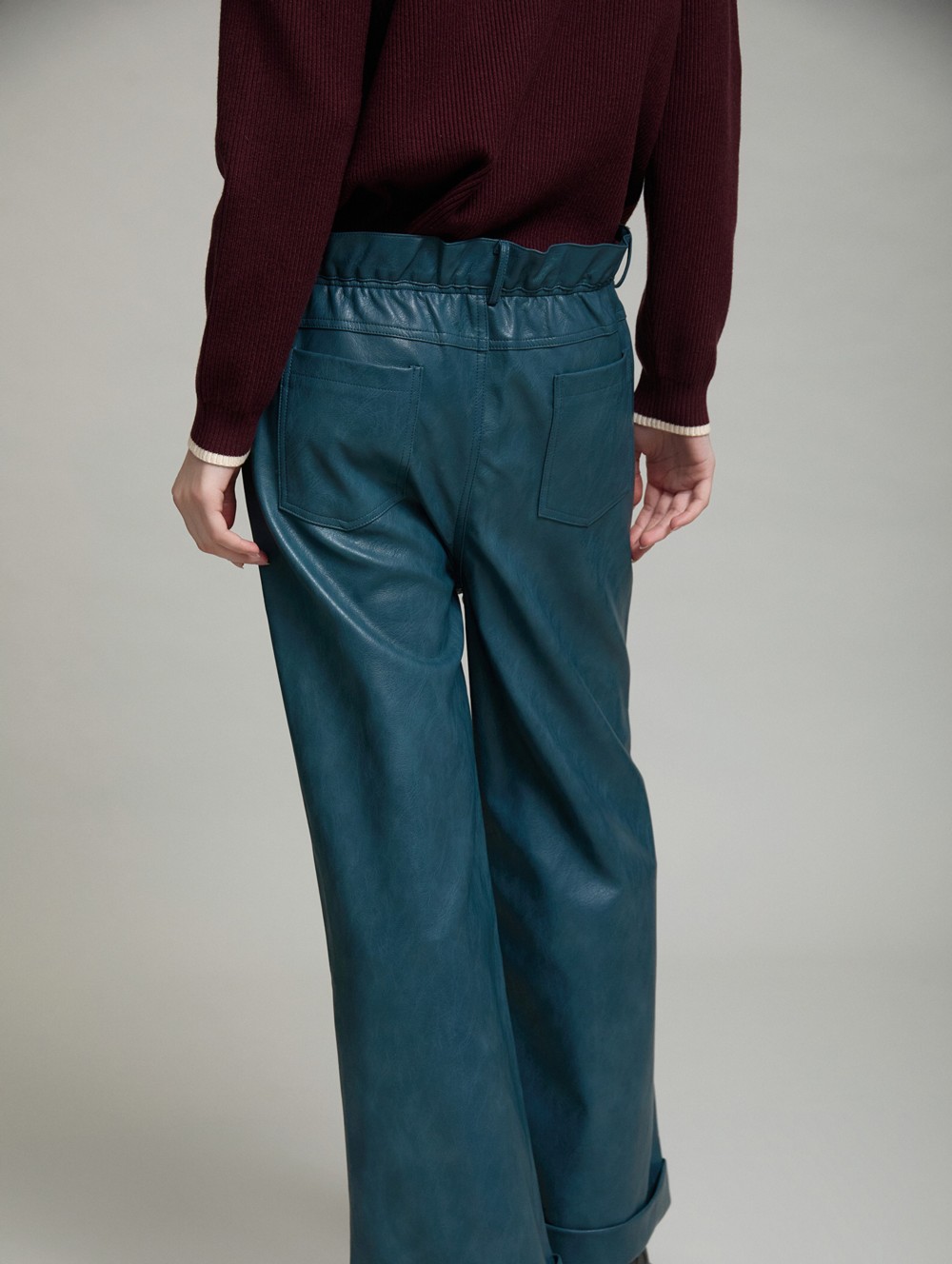 Straight faux leather trousers