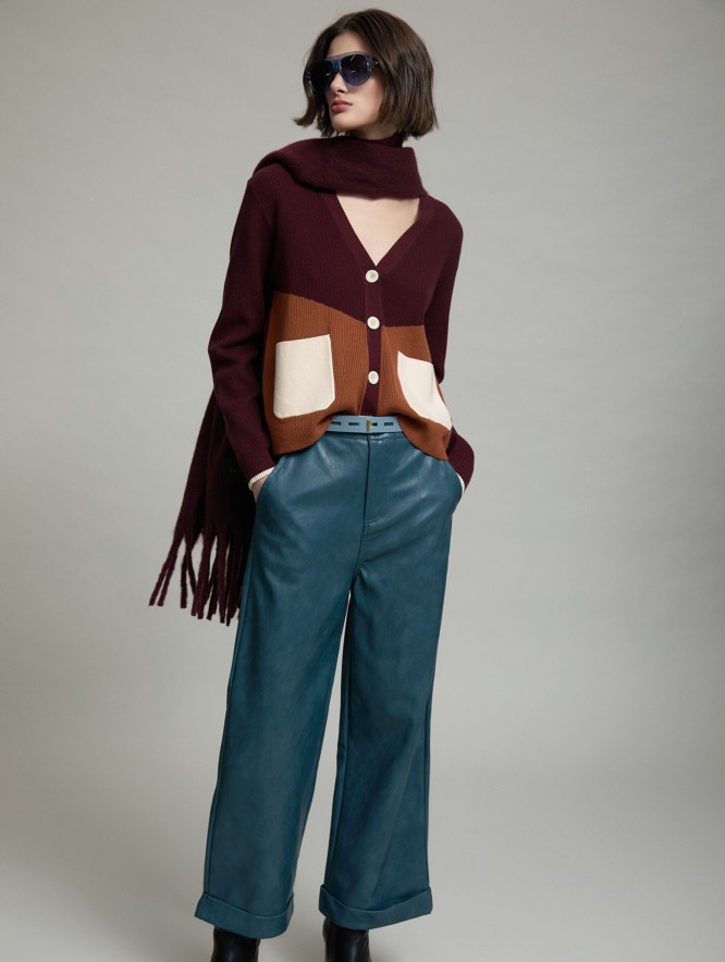Straight faux leather trousers