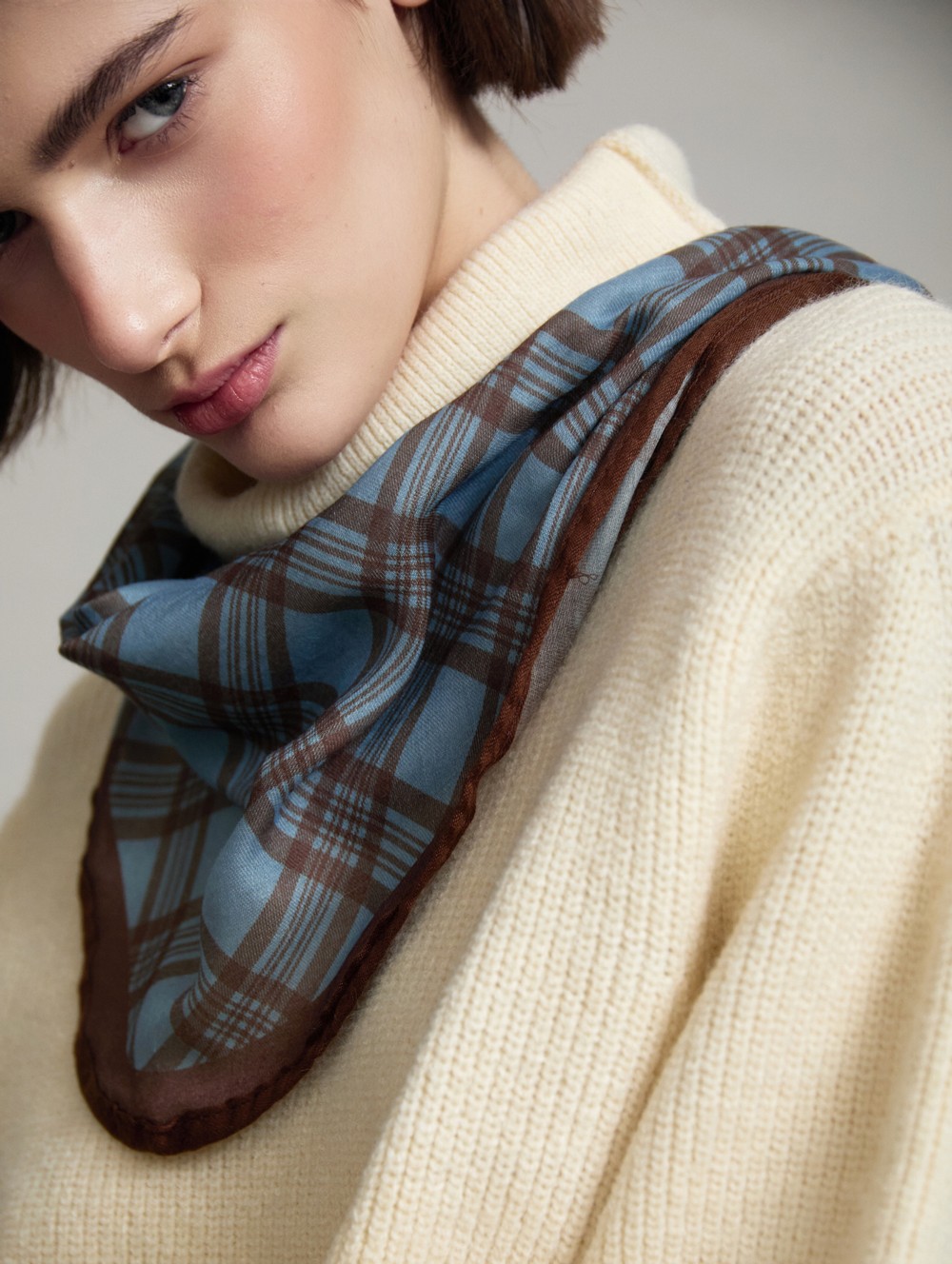 Blue checked carré scarf
