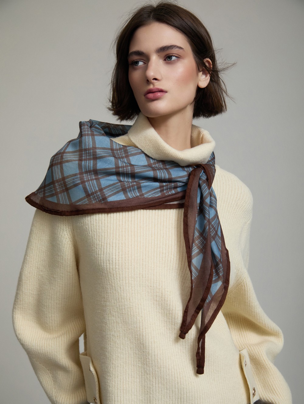 Blue checked carré scarf