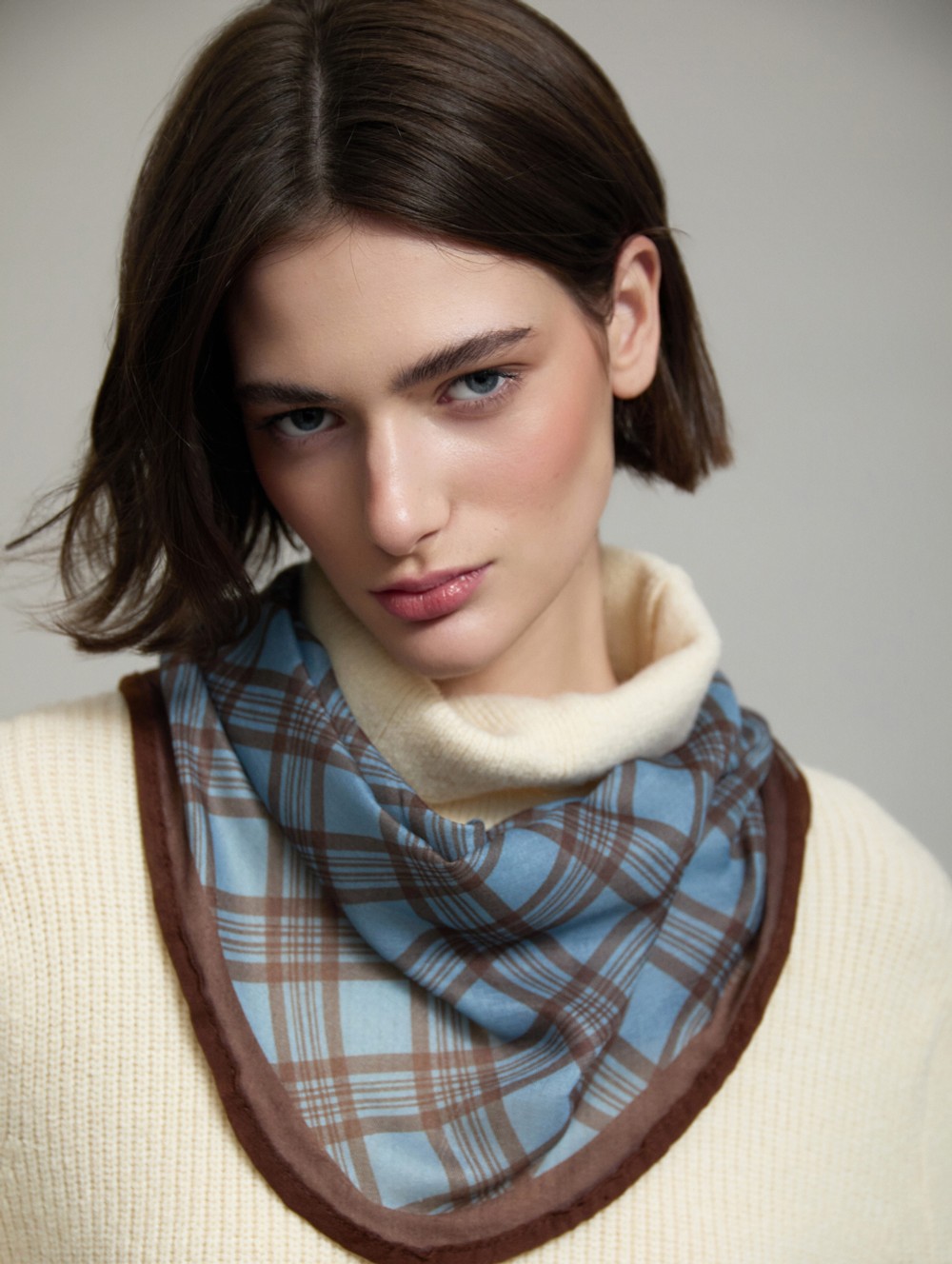 Blue checked carré scarf