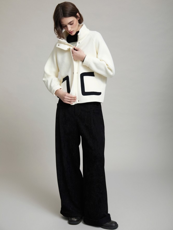 Bicolor knit bomber jacket