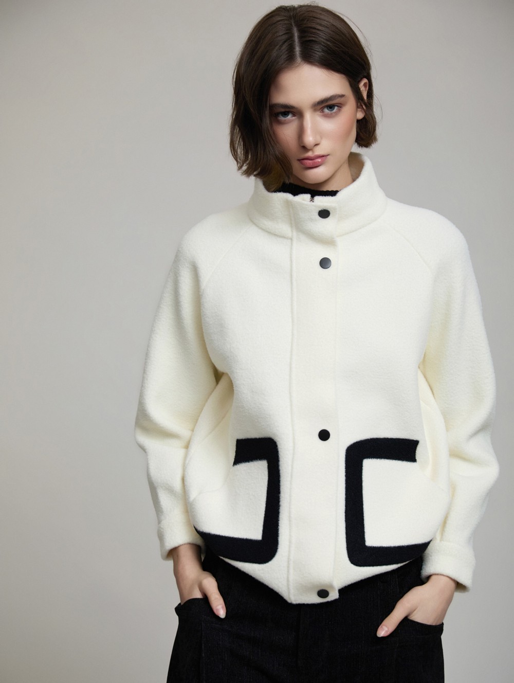 Bicolor knit bomber jacket