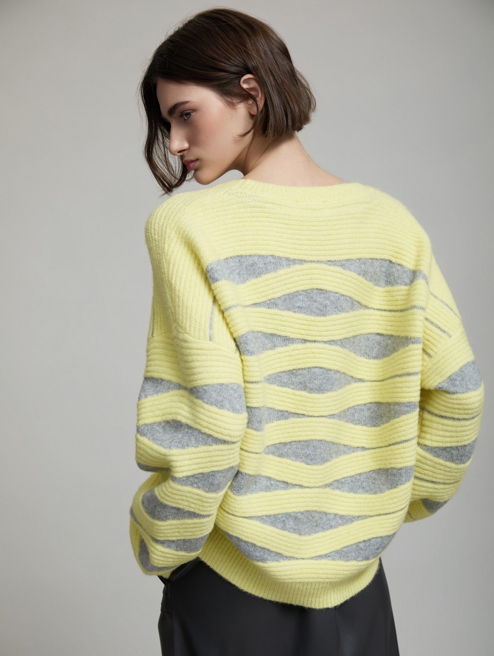 Wave intarsia knit sweater