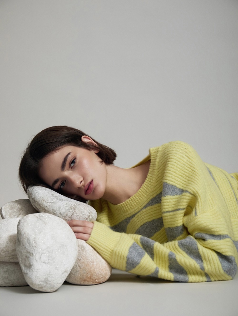 Wave intarsia knit sweater