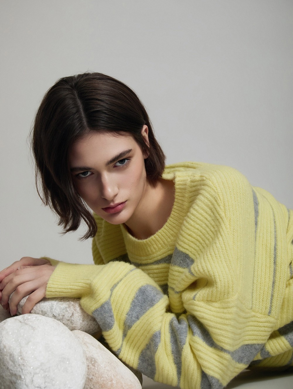 Wave intarsia knit sweater