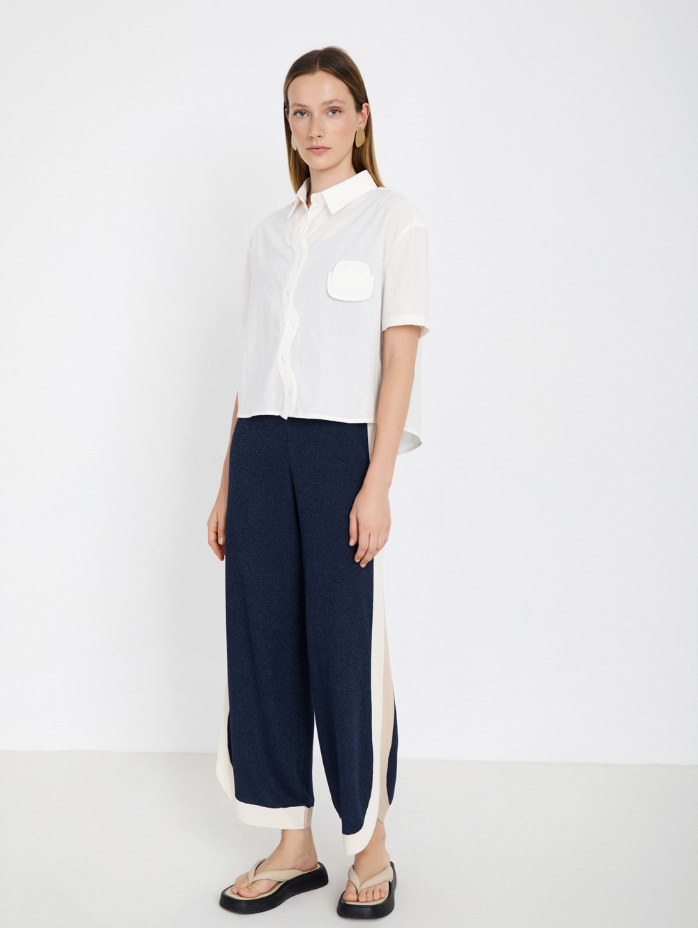 Metallic knit trousers