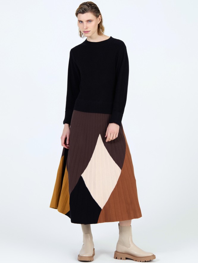 Vestido intarsia plisado