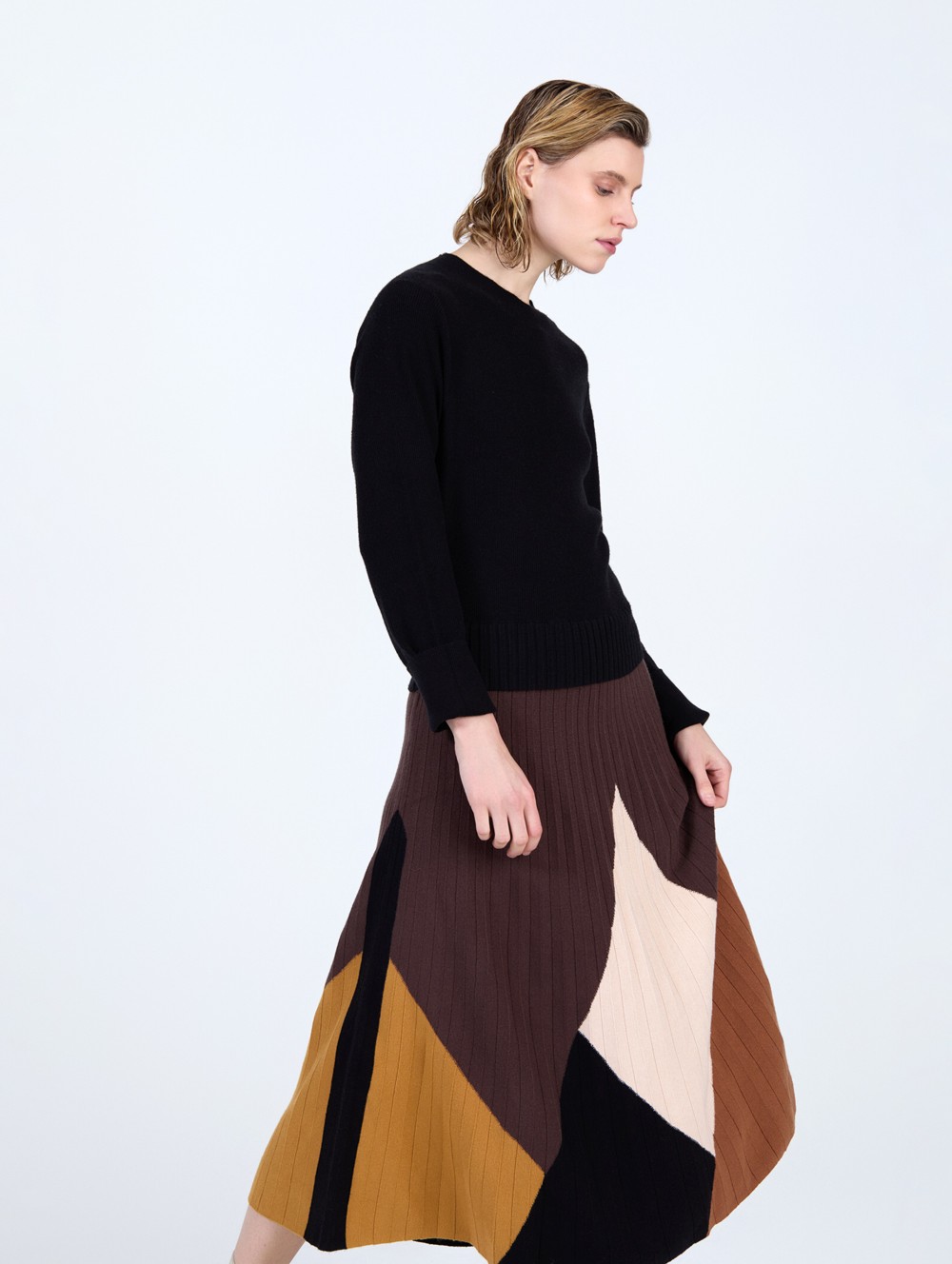 Vestido intarsia plisado 1