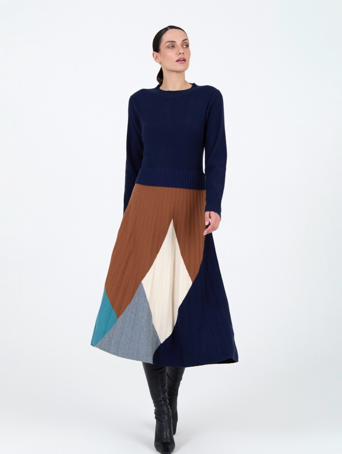 Vestido intarsia plisado