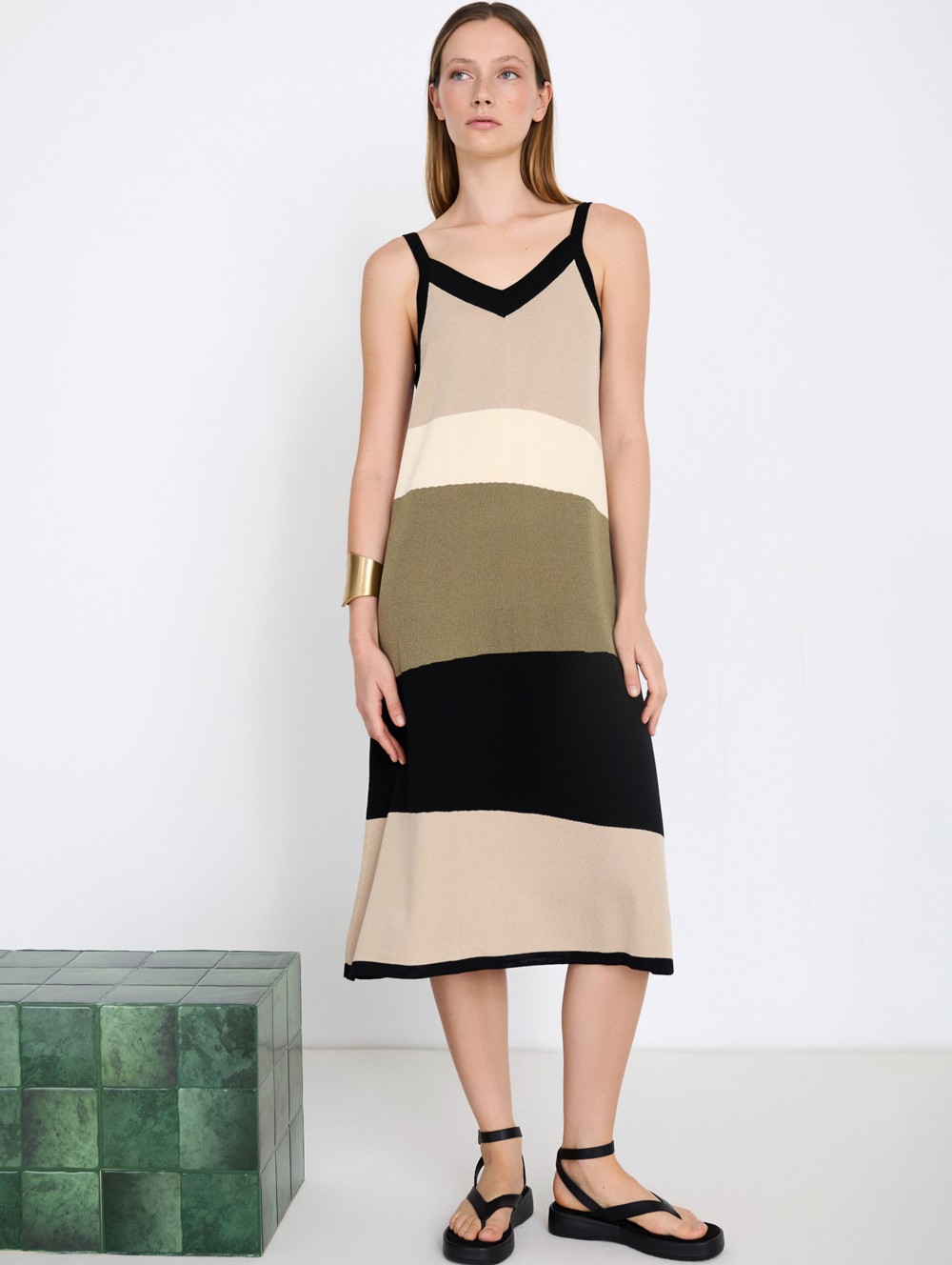 Colorblock intarsia dress