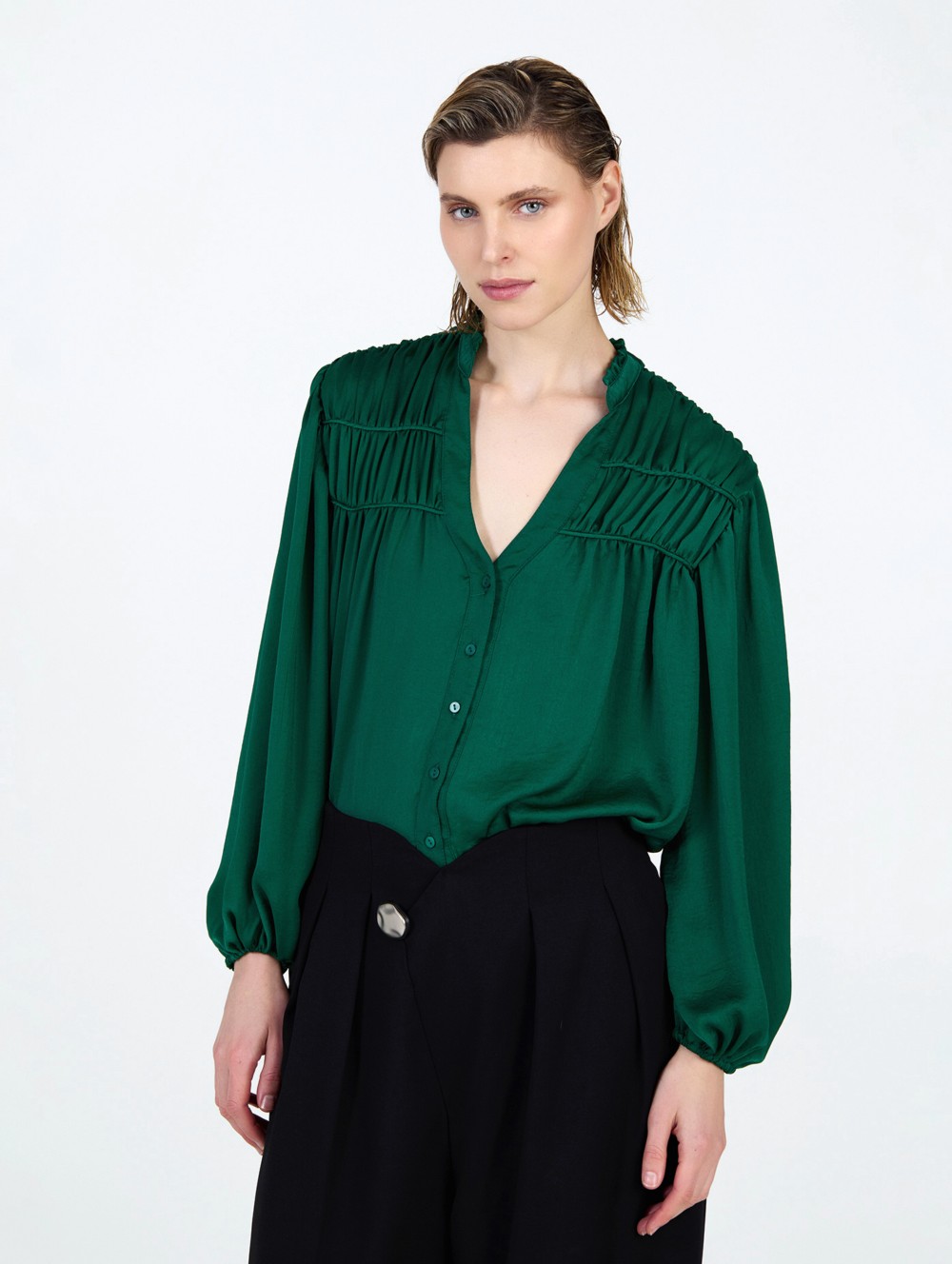 Satin ruffle blouse 2