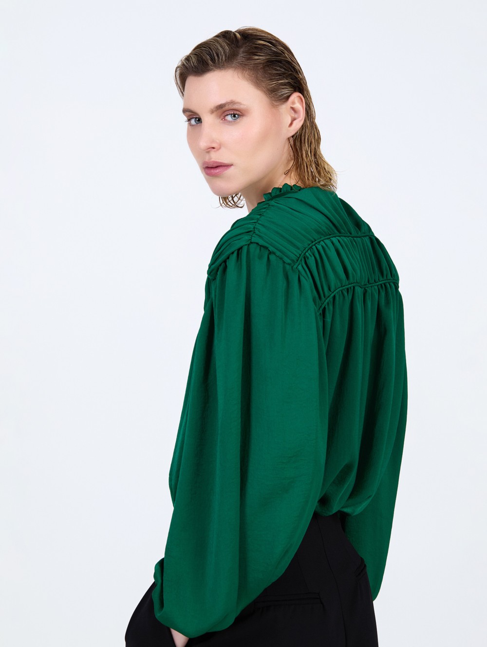 Satin ruffle blouse 1