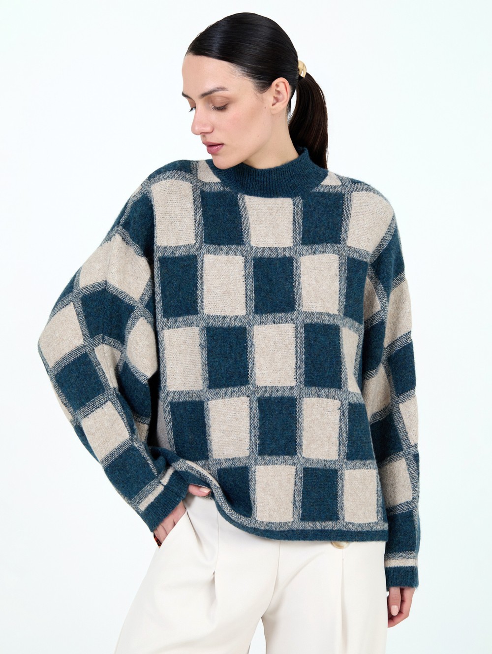 Jacquard sweater with squares