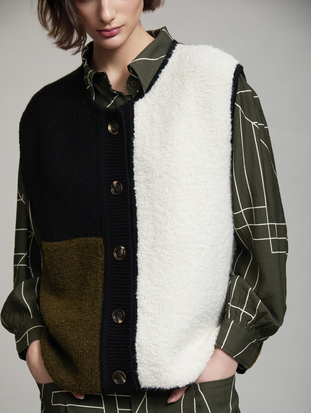 Colorblock bouclé vest