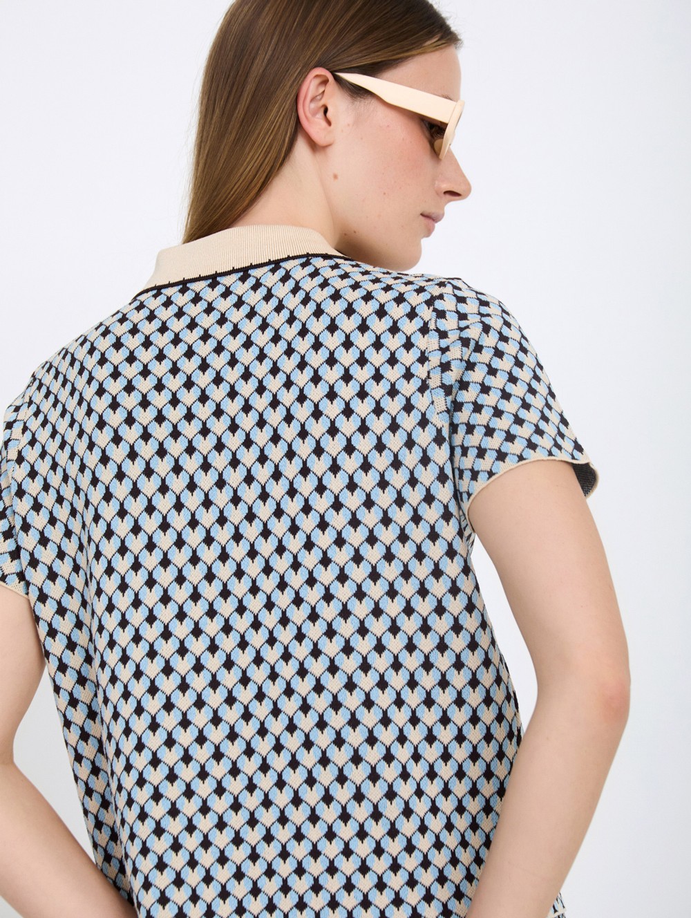 Geometric knit polo