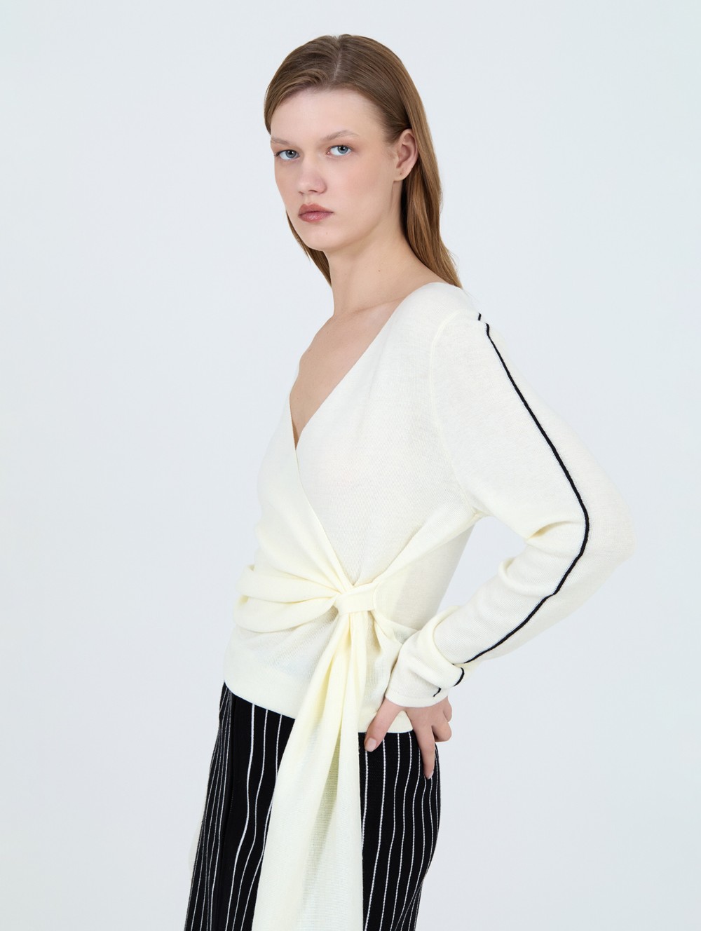 Striped crossover sweater 5