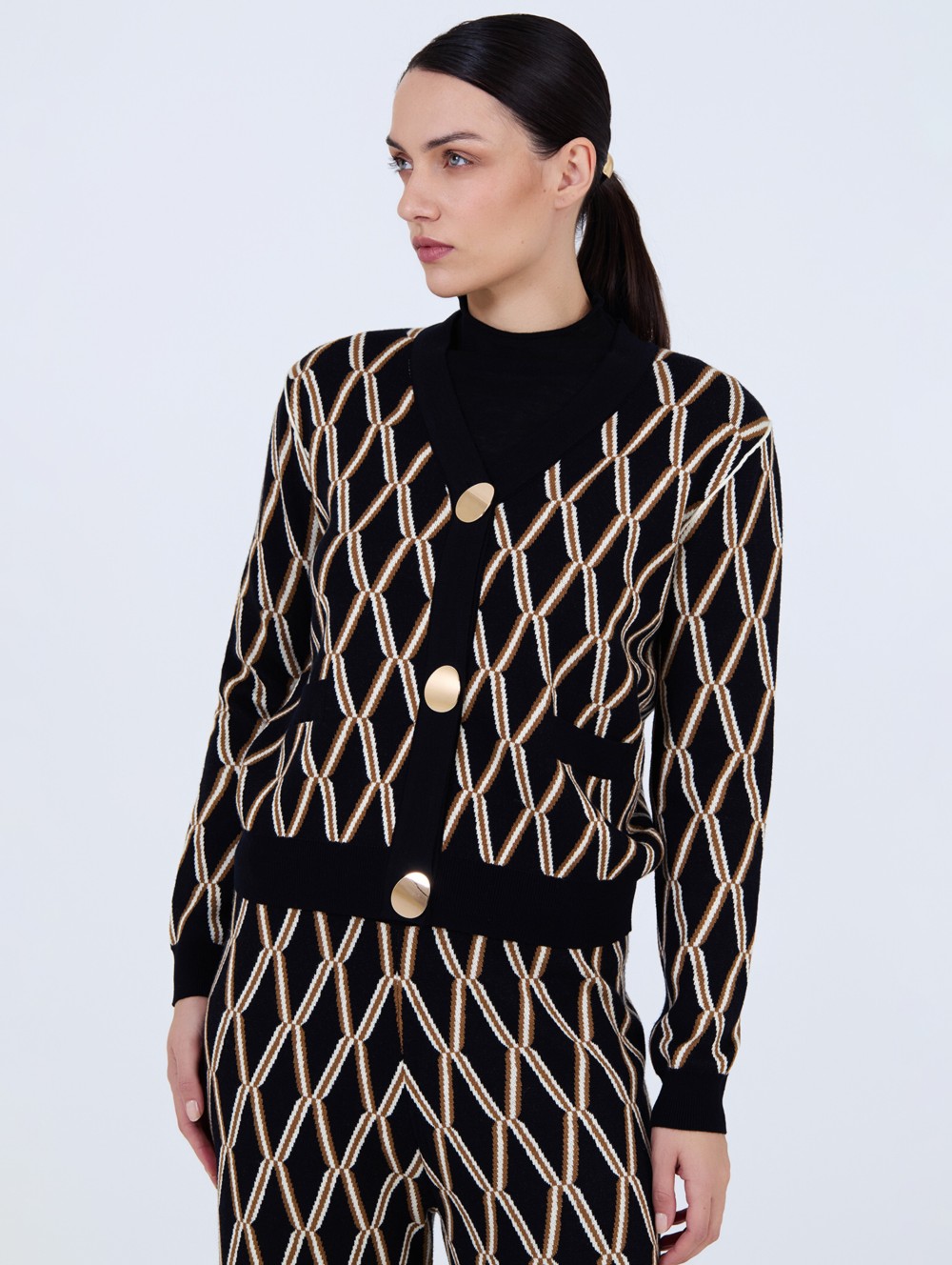 Cardigan jacquard géométrique