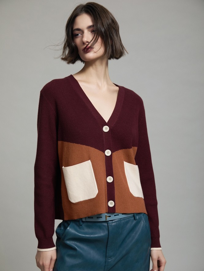 Block color knit jacket