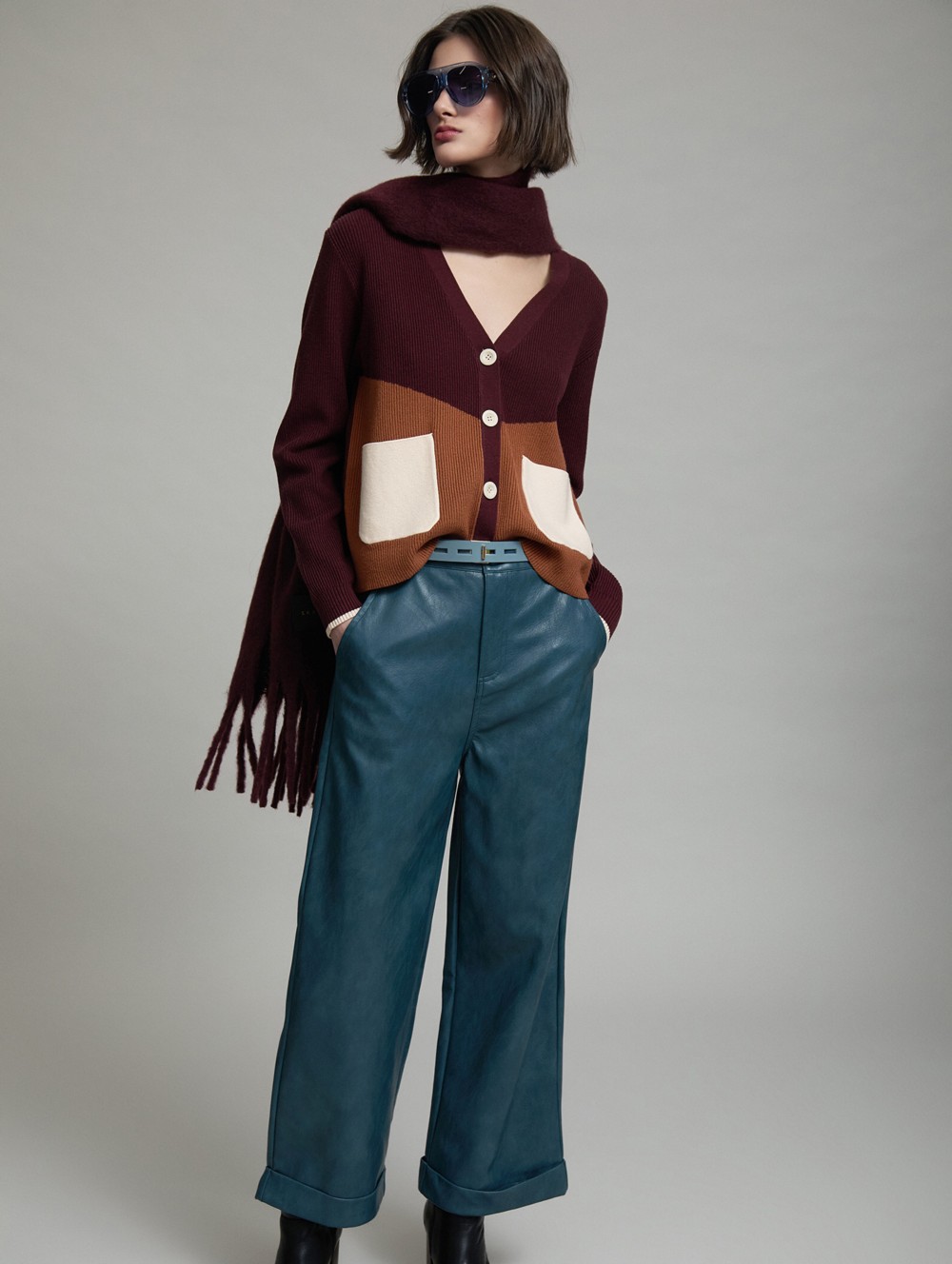 Block color knit jacket