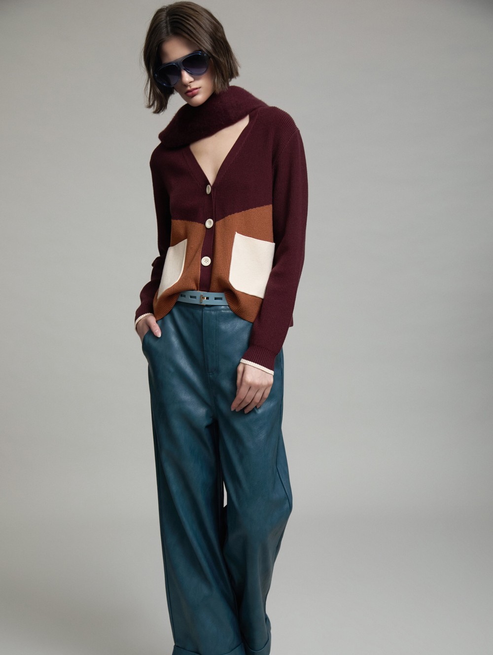 Block color knit jacket