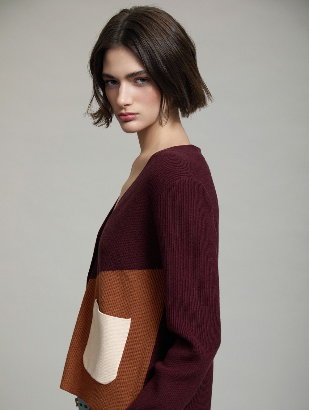 Block color knit jacket
