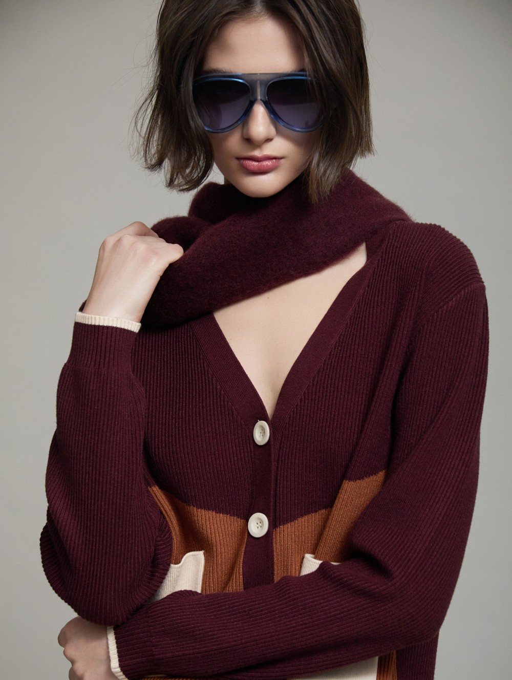 Block color knit jacket