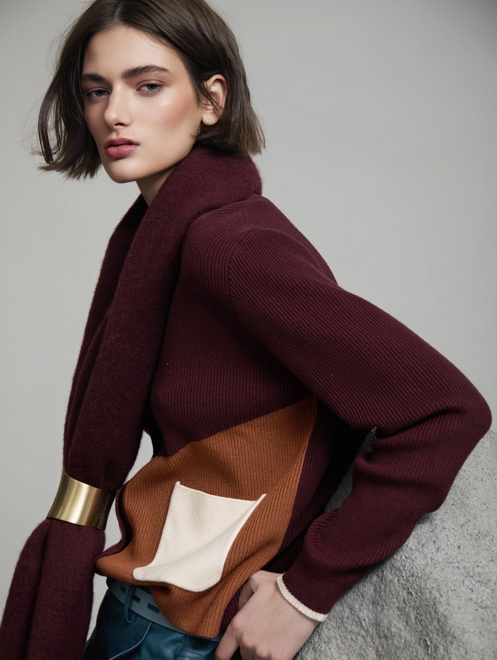 Block color knit jacket