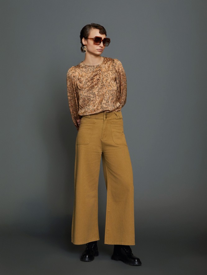 Pantalón denim palazzo