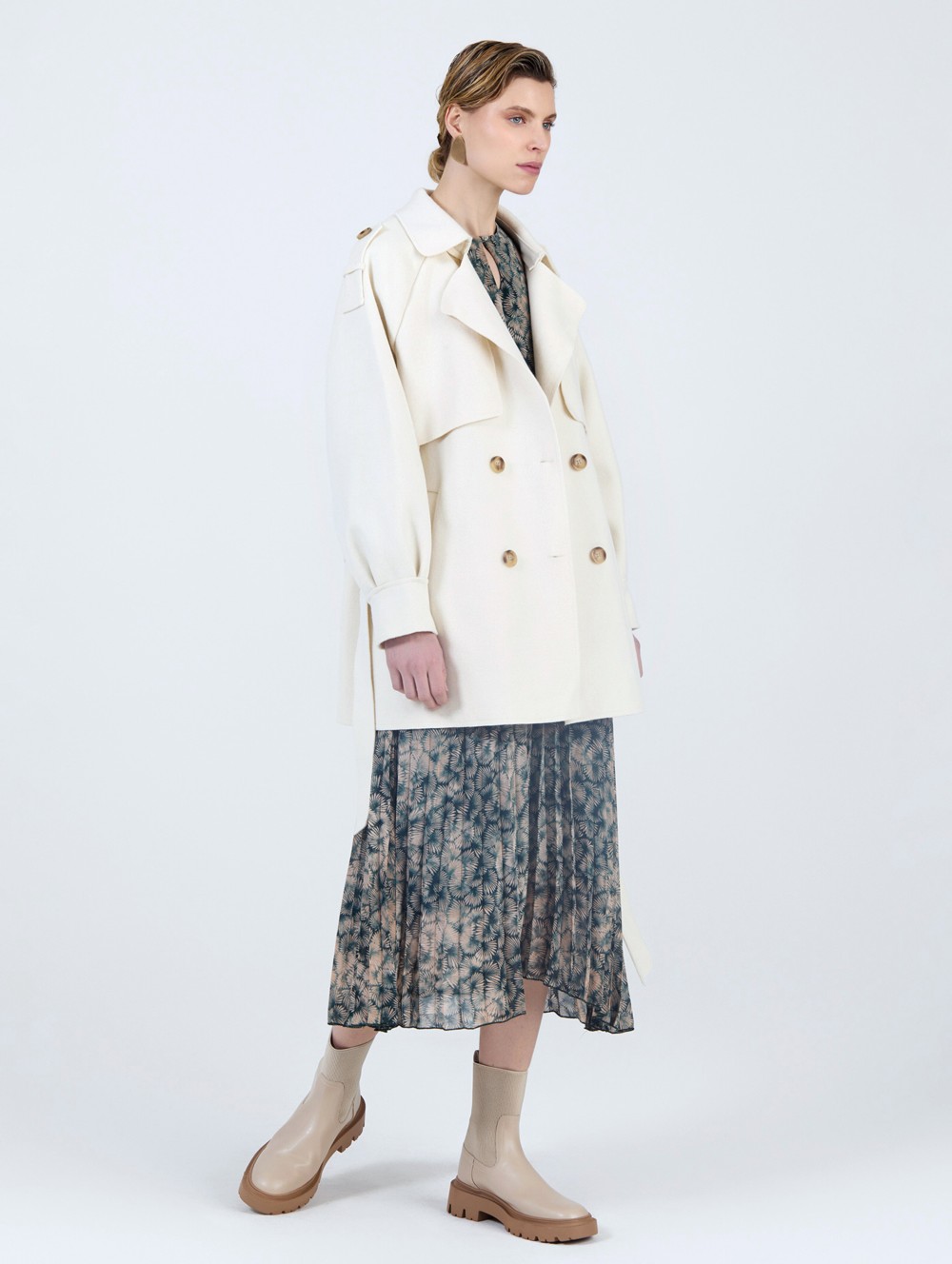 Manteau trench en drap de laine