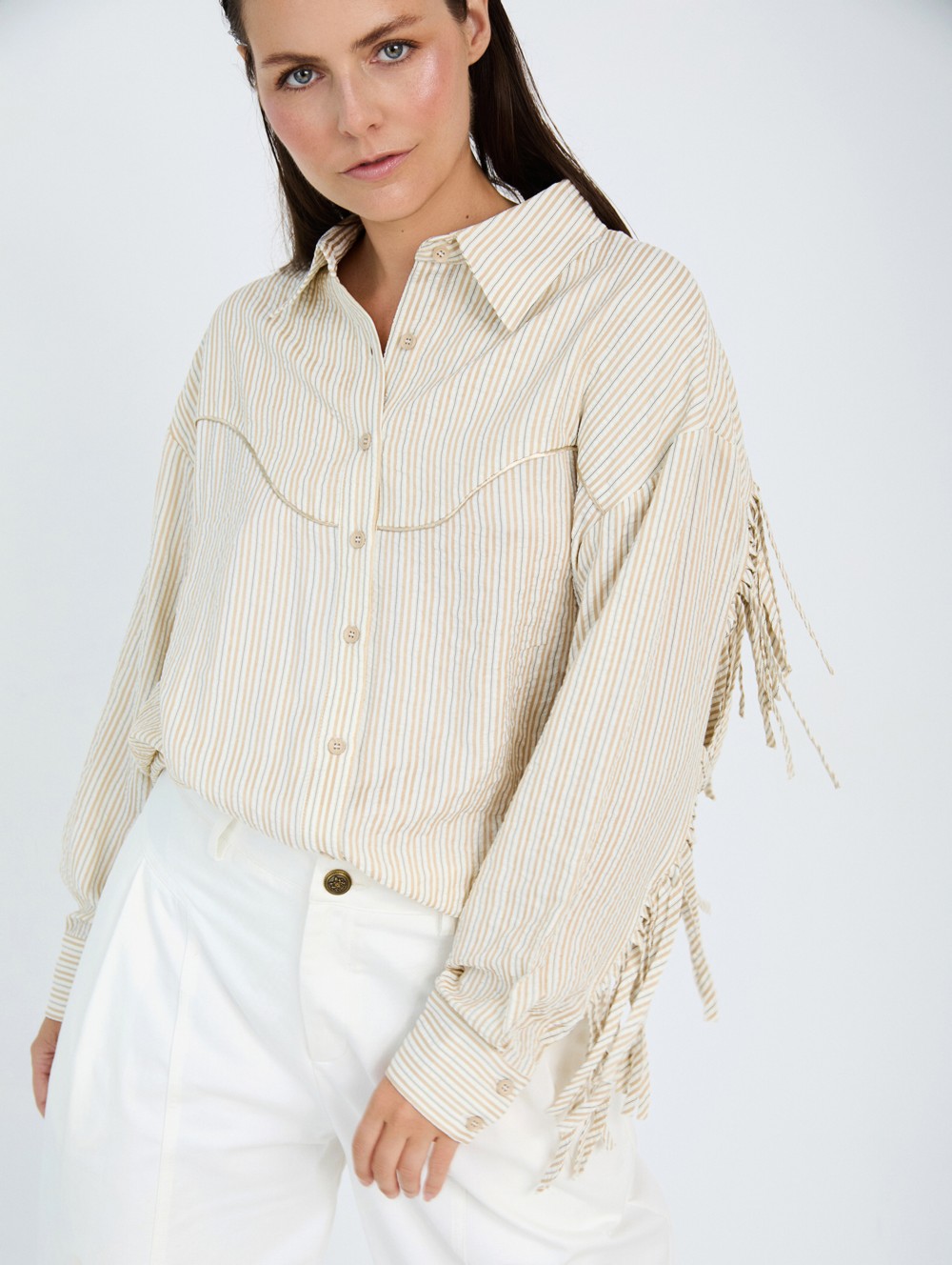 Striped shirt with fringes