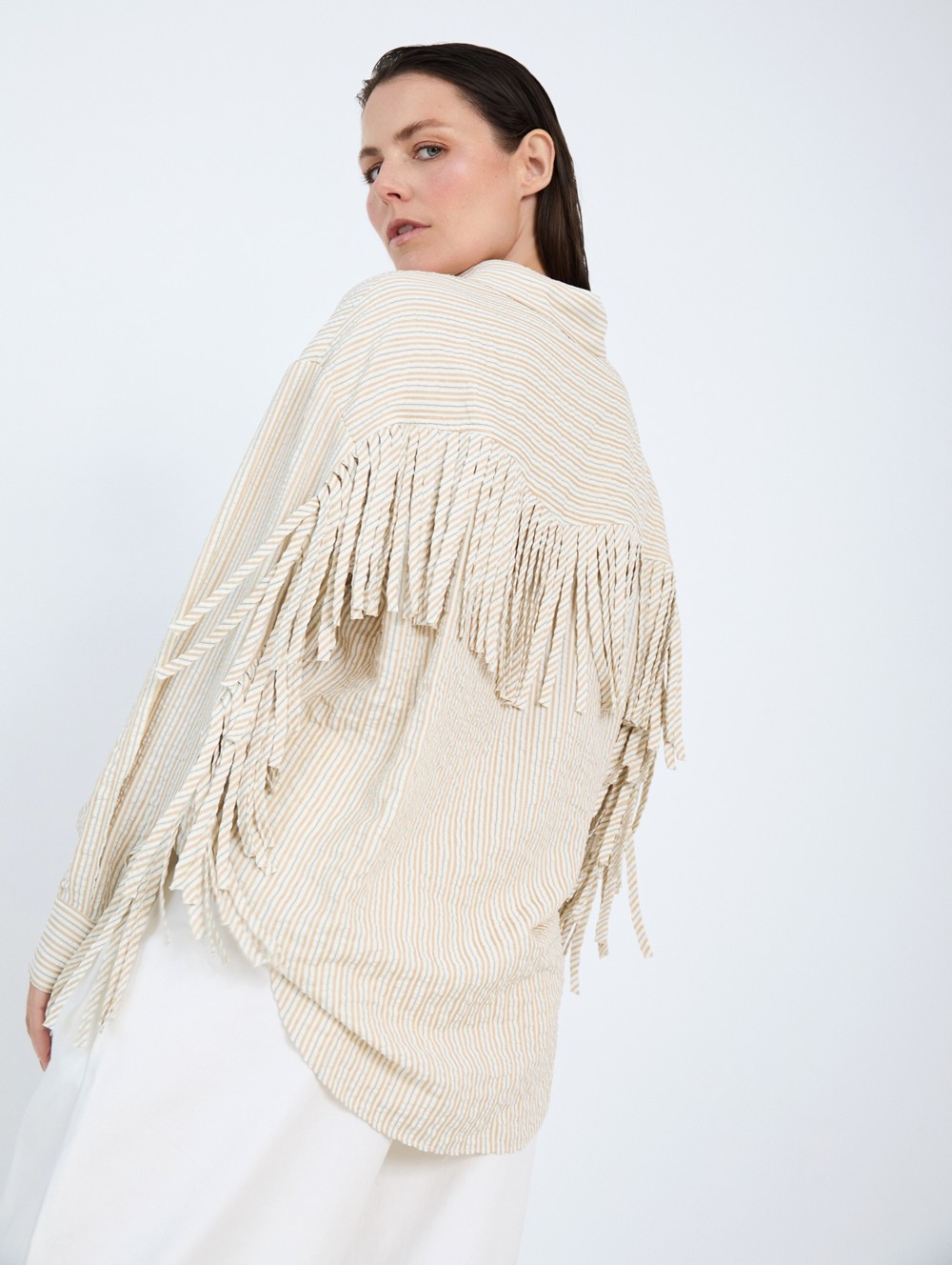 Striped shirt with fringes