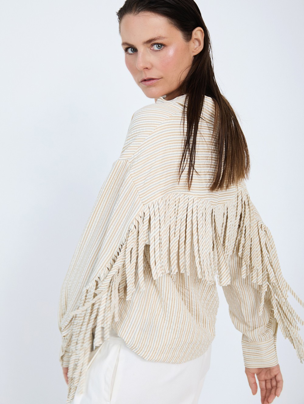 Striped shirt with fringes