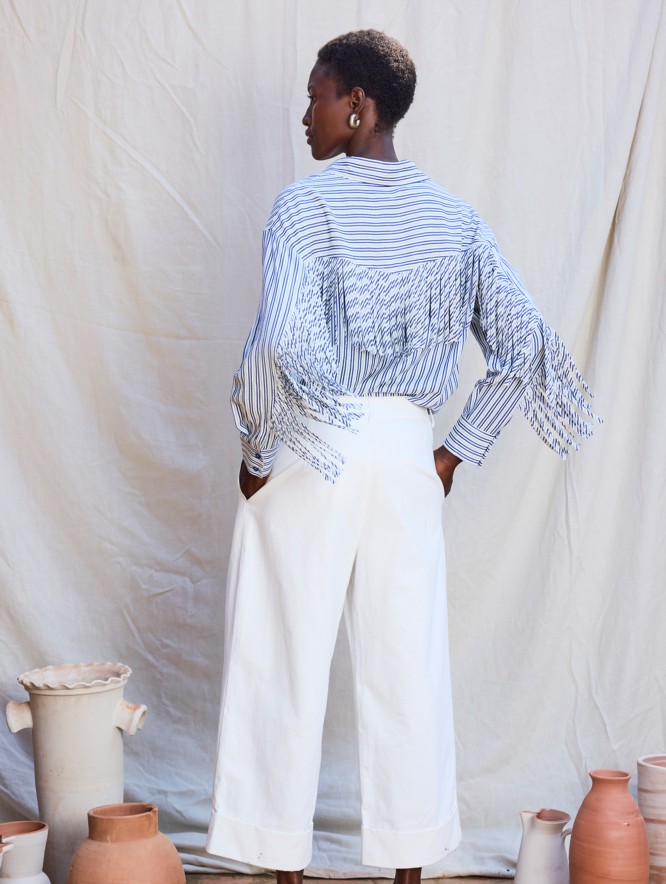 Striped shirt with fringes