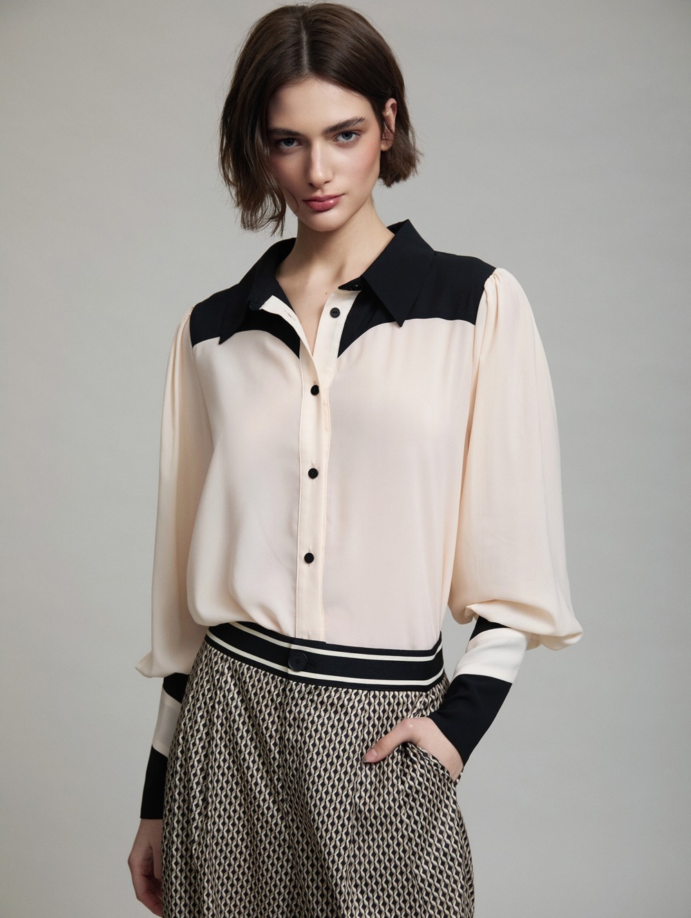 Contrast panel chiffon shirt