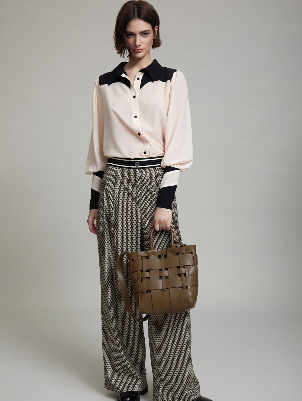 Contrast panel chiffon shirt