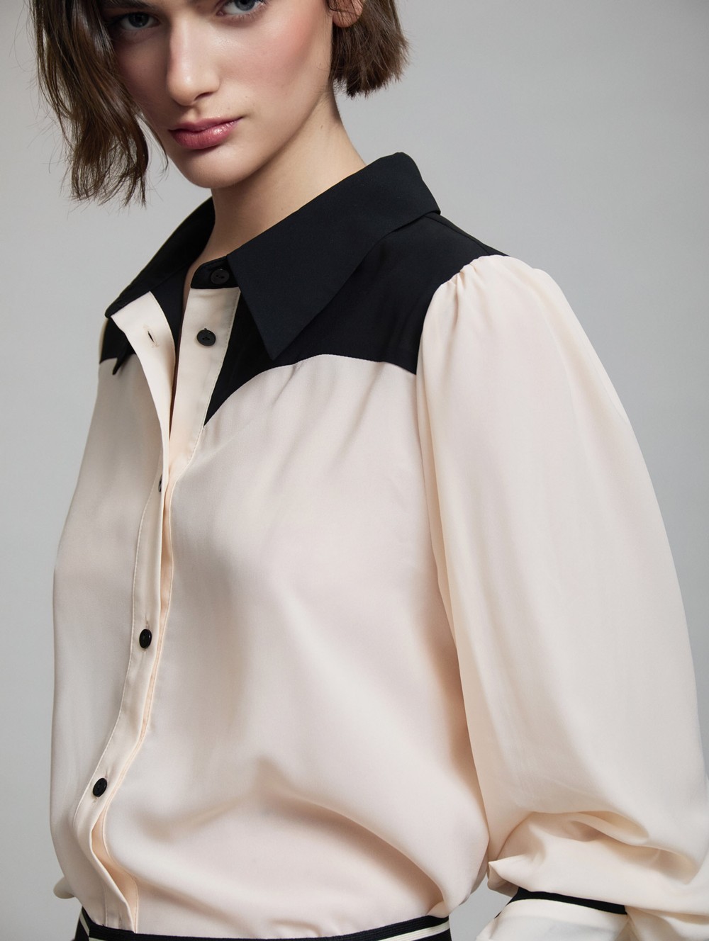 Contrast panel chiffon shirt